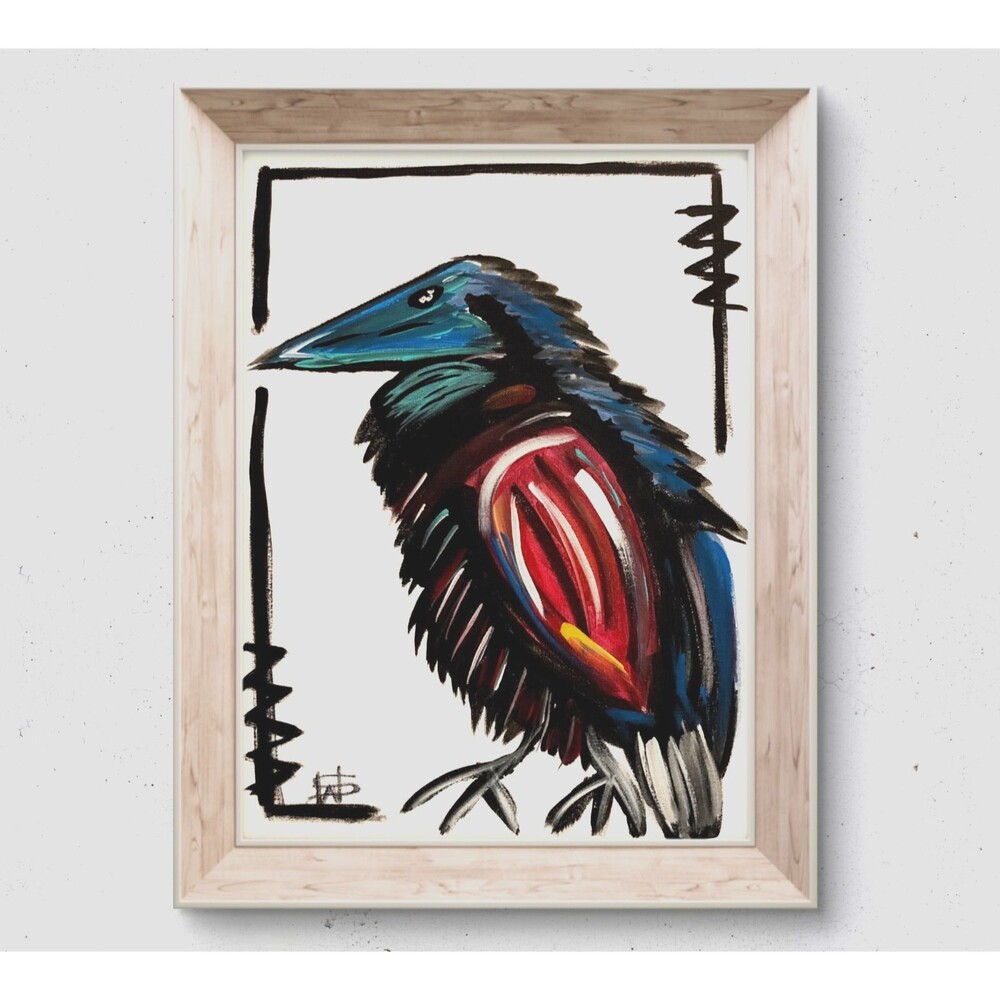 WS original black bird hand painted 12X16 canvas modern expressionist fine art